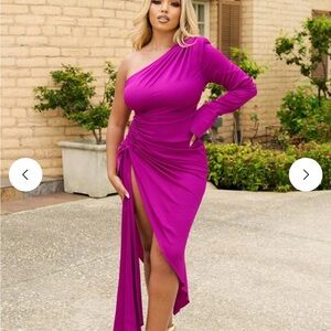 Ellaè Lisquè Everything Exclusive Purple Satin Dress One-Shoulder Pink Dress